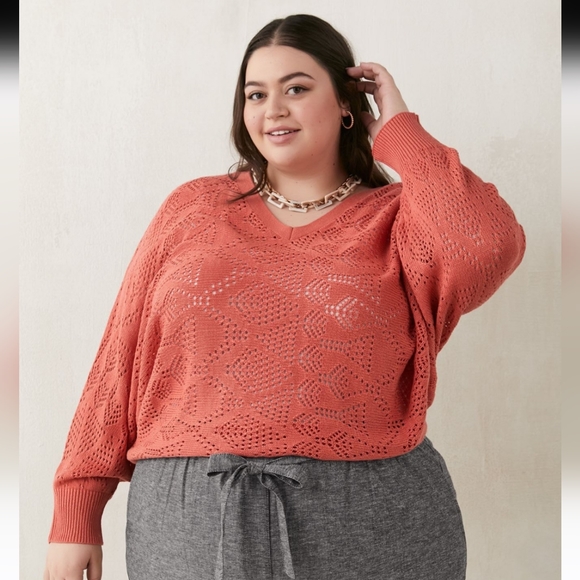 Penningtons Orange Dolman Sleeve Pointelle Sweater Size 2x - Picture 5 of 6